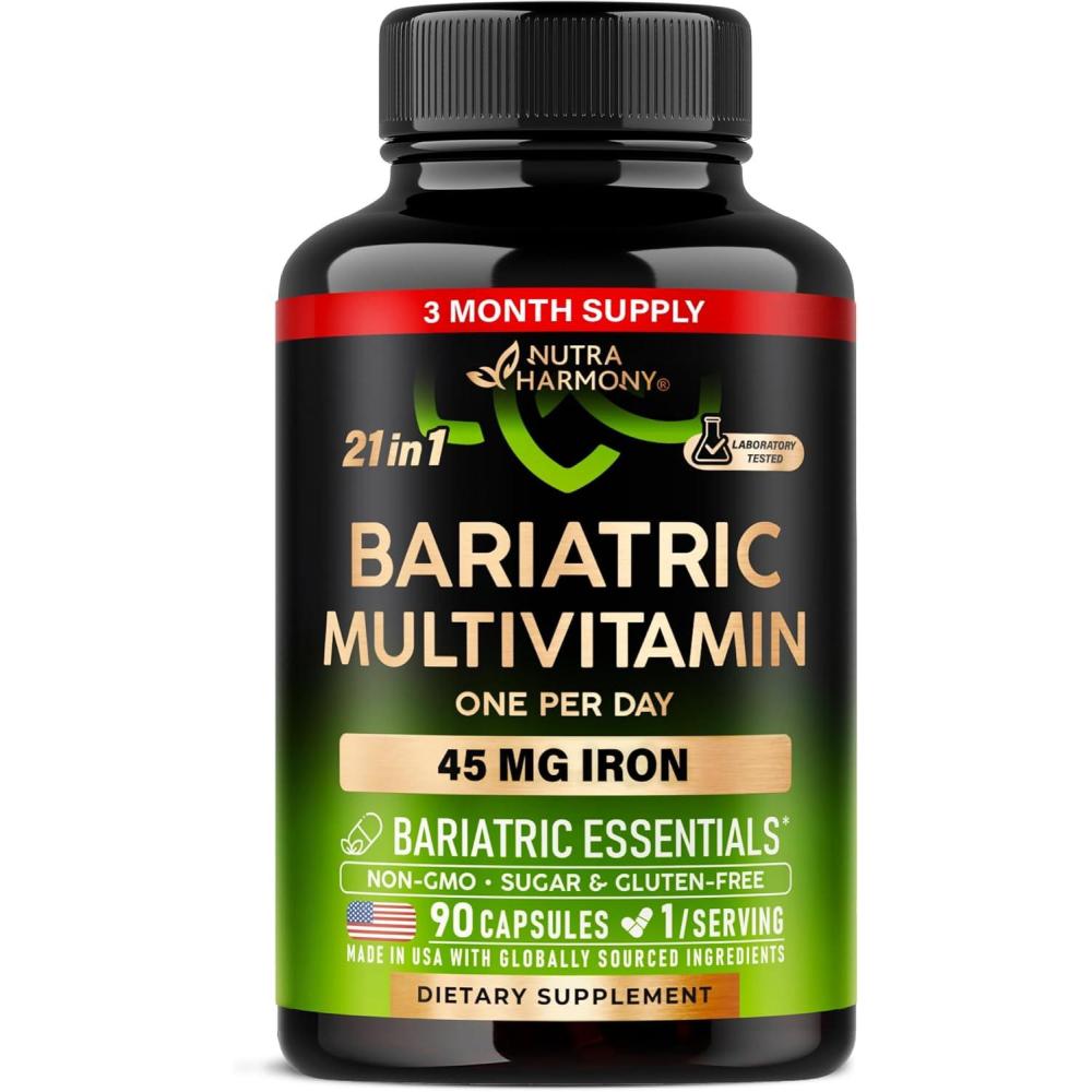 image:imageBariatric Multivitamin  45 mg Iron Supplements  Made in USA  for Women amp Men  AllinOne 21 Essential Vitamins  Gastric Sleeve Support  Free of Sugar Gluten amp Soy  90 Capsules Once Daily90 Count Pack of 1