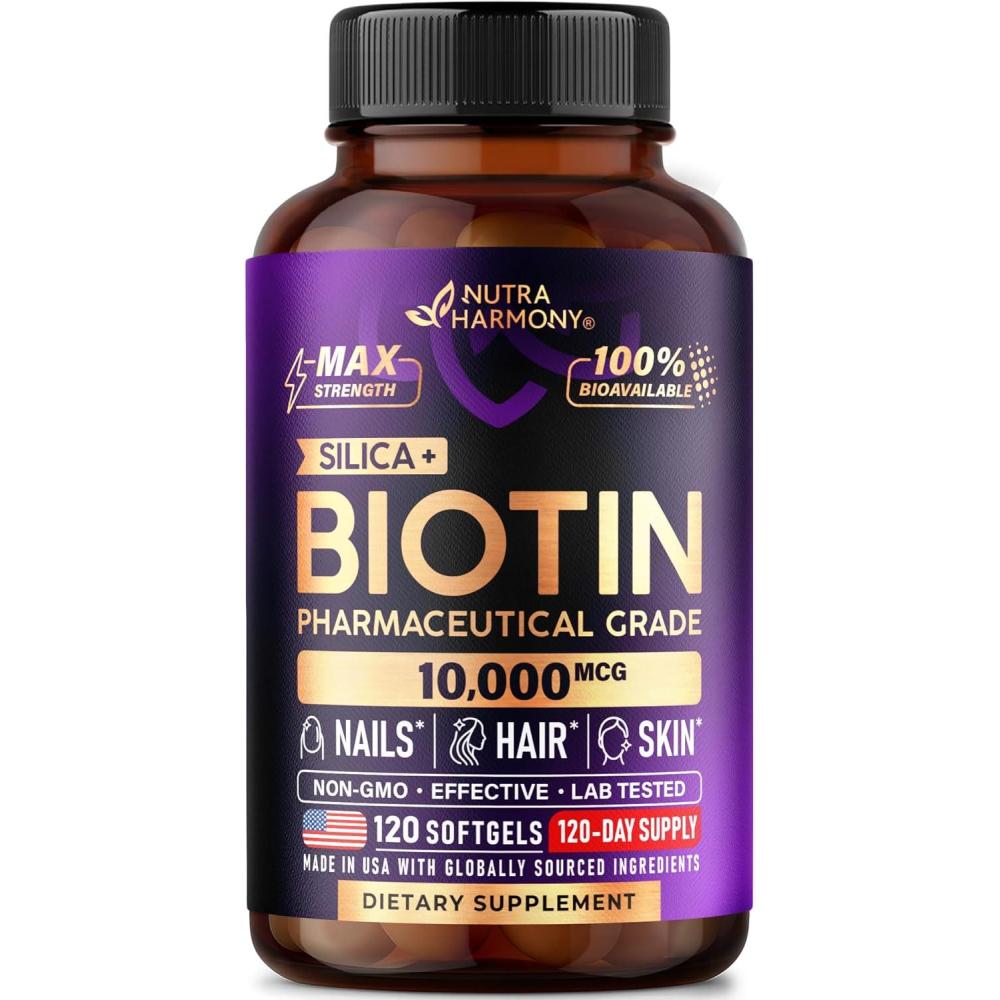 image:imageBiotin 10000mcg with Silicon  Pharmaceutical Grade Biotin Supplement for Women  Hair Growth Support Skin amp Nails  Max Strength amp 100 Bioavailability  Made in USA  120 Softgels 120 Days Supply