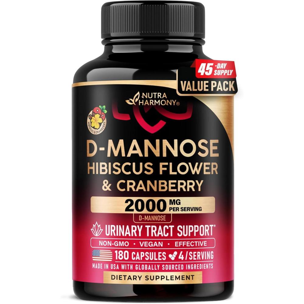 image:imageDMannose 2000mg with Cranberry amp Hibiscus  Clinically Tested Strength for Urinary Tract Health  Supplement for Women  Bladder Liver amp Microflora Support  Made in USA  Vegan 120 Capsules180 Count Pack of 1