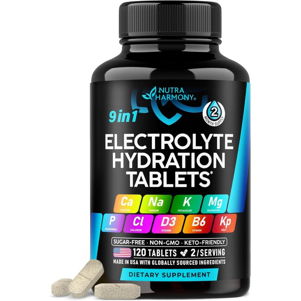 image:imageElectrolytes  Electrolyte Tablets with Magnesium Sodium Potassium Chloride Vitamins D3 amp B6 Kelp Powder  Salt Pills  Made in USA  Oral Tablets as Capsules  Vegan amp Keto Friendly  120 Tabs120 Count Pack of 1