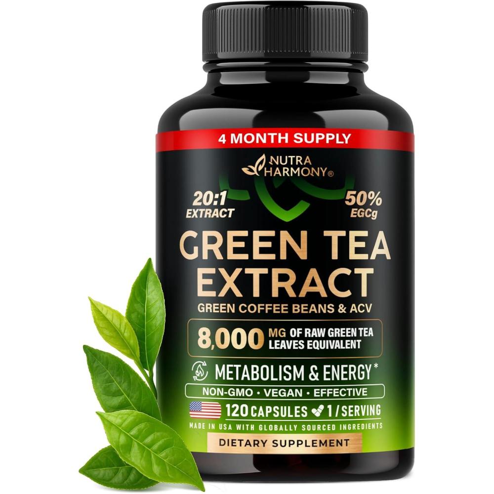 image:imageGreen Tea Extract  50 EGCG Extra Strength 201 Extract  Natural Green Tea Supplement  Green Coffee Beans amp Apple Cider Vinegar  Energy amp Metabolism Support  for Men amp Women  Vegan 120 Capsules