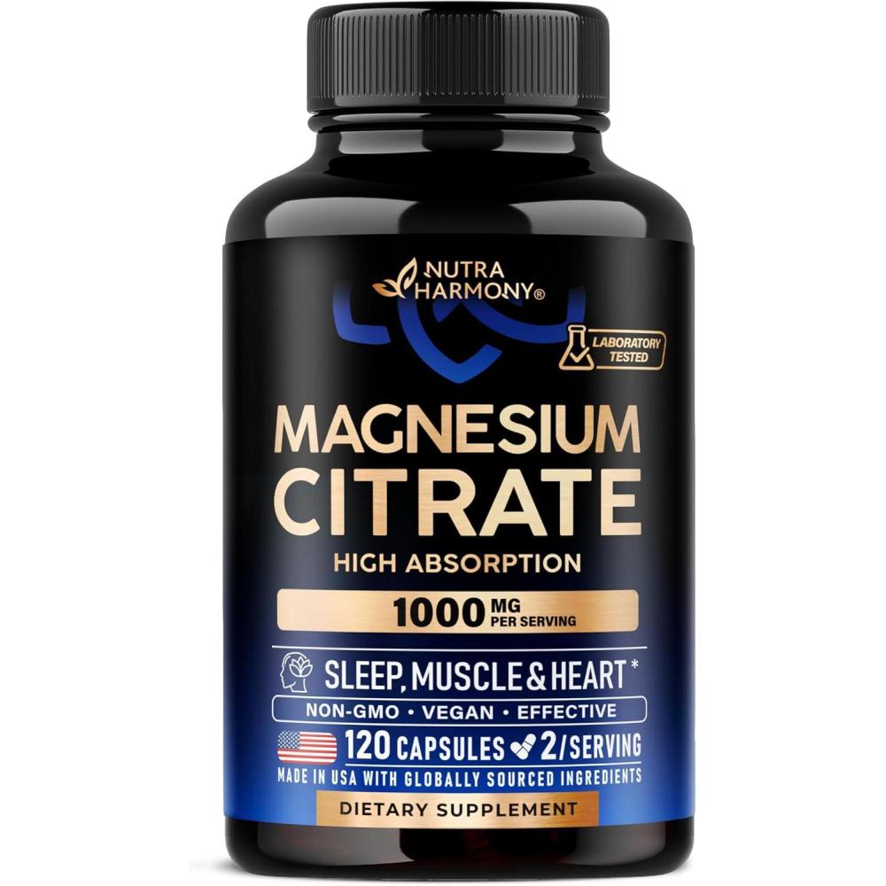 image:imageMagnesium Citrate Capsules 1000mg  High Absorption Supplement  Sleep Muscle amp Heart Support  Vegan  NonGMO  Made in USA  As Powder  Pills  Tablets  120 Capsules 2 Month Supply120 Count Pack of 1