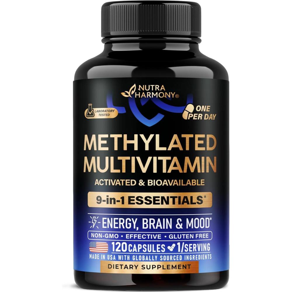image:imageMethylated Multivitamin  B2 B6 5MTHF amp B12  Antioxidants C amp E  Vitamin D3 amp K2  for Men amp Women  9in1 MTHFR Supplement with TMG  Energy Brain amp Mood  Vegan  Made in USA  120 Capsules