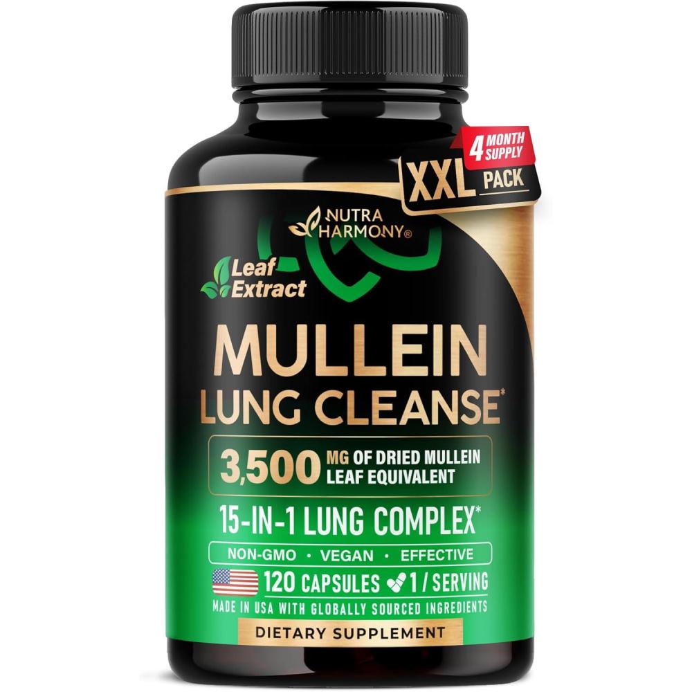 image:imageMullein Lung Detox  Mullein Leaf Extract  Marshmallow Root  Echinacea  Oregano  Quercetin  NAC  15in1 Lung Support amp Cleanse for Smokers Supplement  Made in USA  As Drops  60 Capsules120 Count Pack of 1