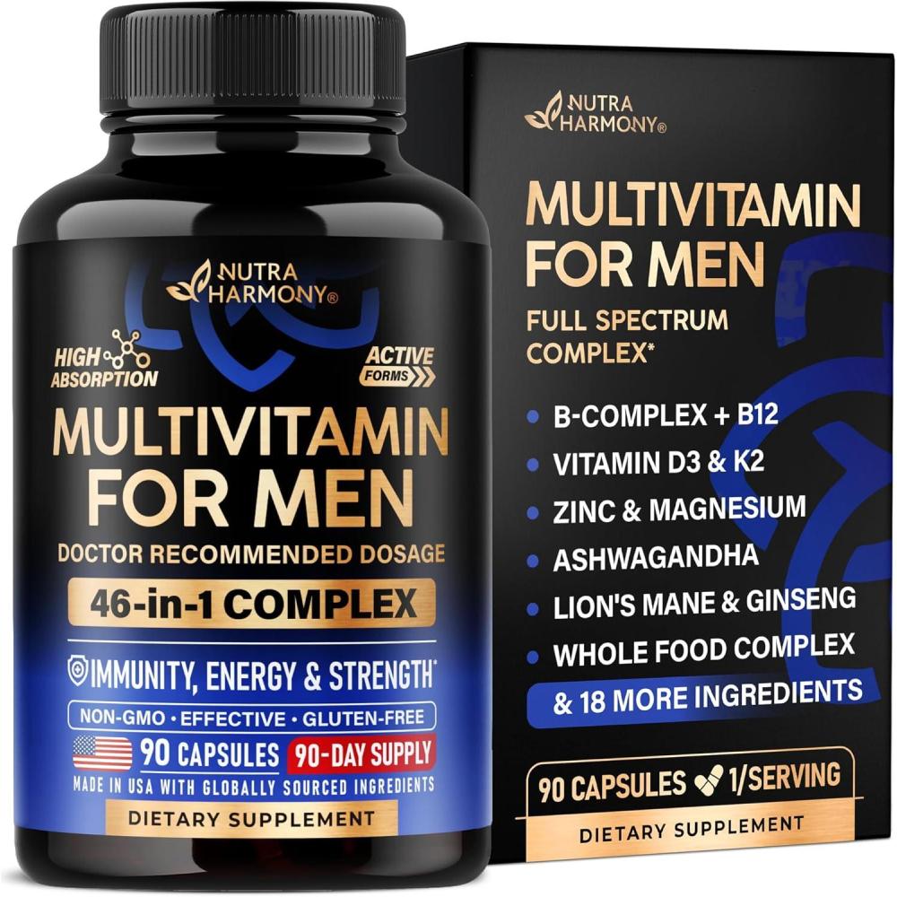 image:imageMultivitamin for Men  BComplex  Whole Foods amp Enzymes  Energy Focus amp Brain  Mens Health Complex  46in1 Mens Multivitamin  Bioavailable amp Gentle on Stomach  Made in USA  90 Capsules 1Day