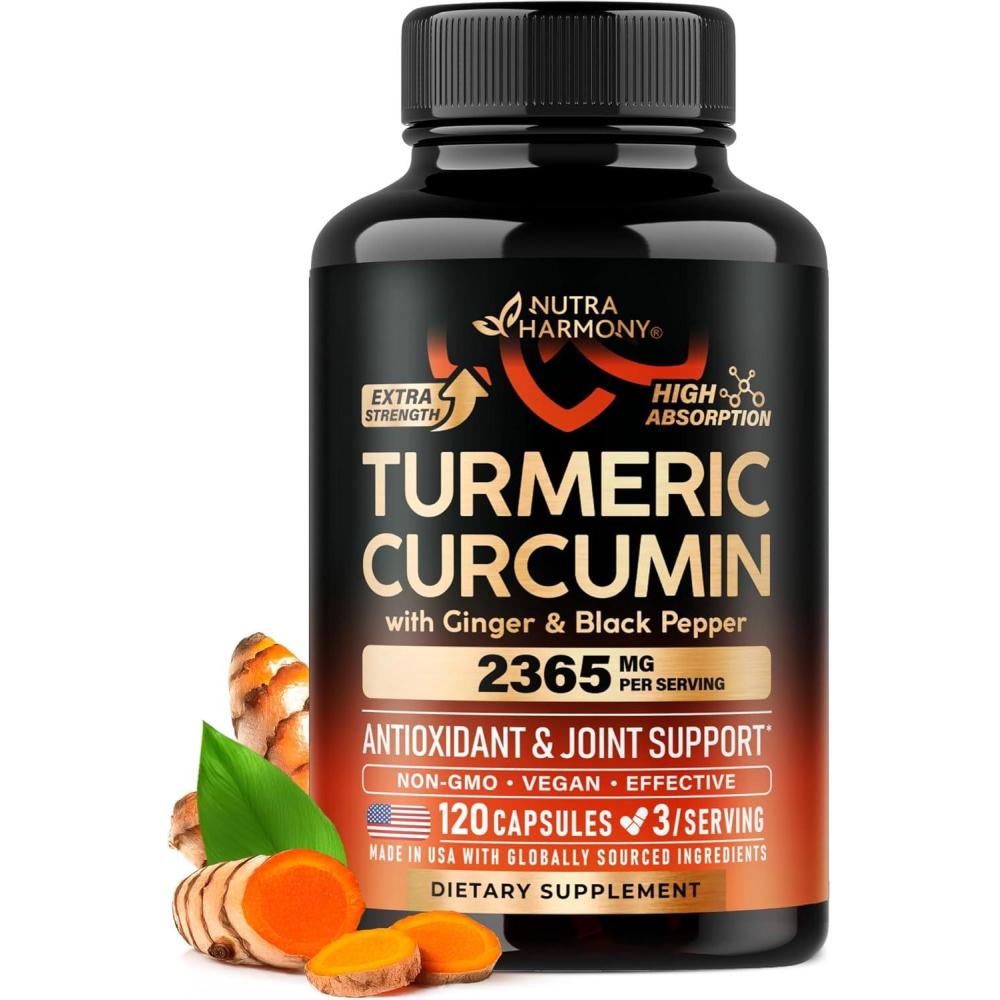image:imageTurmeric Curcumin Supplement 2365 mg  Turmeric with Ginger amp Black Pepper  Highly Bioavailable amp Extra Strength 95 Curcuminoids  Antioxidant Immunity amp Joint Support  Made in USA  120 Capsules