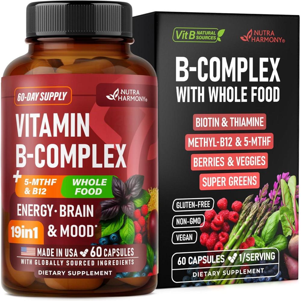 image:imageVitamin B Complex  B1  B2  B3  B5  B6  Biotin  B12  5MTHF  Astragalus amp Whole Food Blend  Energy Metabolism amp Brain  Vitamins B for Women amp Men  Made in USA  60 Capsules 60 Days Supply