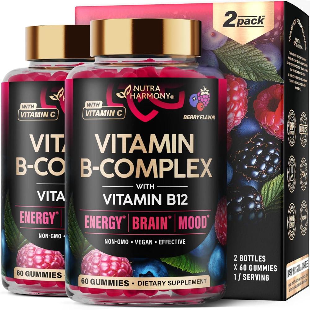image:imageVitamin BComplex Gummies for Women amp Men  Vitamin B12 B1 B2 B3 B5 B6 B7 amp B9  B Complex with Vitamin C amp Choline  Energy Brain amp Mood  Natural Berry Flavor Vegan  60 Gummies for 2 Months120 Count Pack of 1