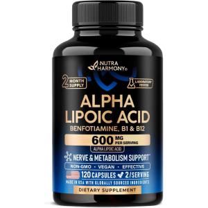 Alpha Lipoic Acid 600mg – ALA Supplement Antioxidant for Nerve, Energy & Metabolism Support – Extra Strength with Benfotiamine, B1 & B12 – Lab Tested, NON-GMO & Vegan – 120 Capsules, 2 Month Supply(120 Count (Pack of 1))