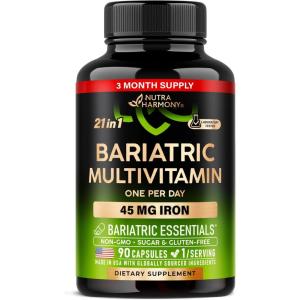Bariatric Multivitamin – 45 mg Iron Supplements – Made in USA – for Women & Men – All-in-One, 21 Essential Vitamins – Gastric Sleeve Support – Free of Sugar, Gluten & Soy – 90 Capsules, Once Daily(90 Count (Pack of 1))