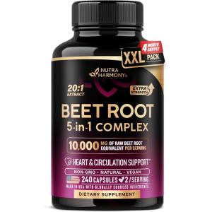 Beet Root 5-in-1 Complex Capsules – Healthy Blood Pressure Support Supplement** for Heart & Circulation Support – Olive Leaf, Hawthorn Berry & Hibiscus – for Men & Women – Made in USA, 120 Capsules(240 Count (Pack of 1))