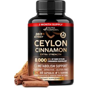 Ceylon Cinnamon Capsules – Extra Strength – Energy Heart & Metabolism Support for Men & Women – Pure Natural Cinnamon 20:1 Extract Supplement – GMO & Gluten Free – Made in USA – 60 Capsules 2 Month(60 Count (Pack of 1))