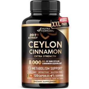 Ceylon Cinnamon Capsules – Extra Strength – Energy Heart & Metabolism Support for Men & Women – Pure Natural Cinnamon 20:1 Extract Supplement – GMO & Gluten Free – Made in USA – 60 Capsules 2 Month(120 Count (Pack of 1))