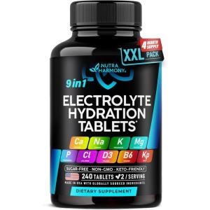 Electrolytes – Electrolyte Tablets with Magnesium, Sodium, Potassium, Chloride, Vitamins D3 & B6, Kelp Powder – Salt Pills – Made in USA – Oral Tablets as Capsules – Vegan & Keto Friendly – 120 Tabs(240 Count (Pack of 1))
