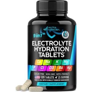 Electrolytes – Electrolyte Tablets with Magnesium, Sodium, Potassium, Chloride, Vitamins D3 & B6, Kelp Powder – Salt Pills – Made in USA – Oral Tablets as Capsules – Vegan & Keto Friendly – 120 Tabs(120 Count (Pack of 1))