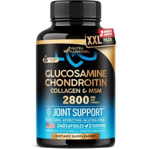 Glucosamine Chondroitin MSM Collagen | HSA | Joint Support Supplement 2800 mg | Made in USA | FSA Approved Product Items | Flexibility Nutritional Vitamins | For Men & Women, 120 Capsules(240 Count (Pack of 1))