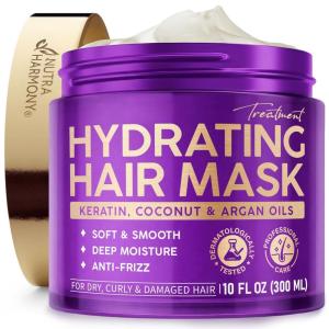 Hydrating Hair Mask – Deep Conditioning Treatment for Dry, Frizzy & Damaged Hair – Keratin Mask with Coconut & Argan Oils, Collagen & Wheat Protein – Smooths, Softens & Controls Frizz, Curl-Safe, 10oz(10 Fl Oz (Pack of 1))