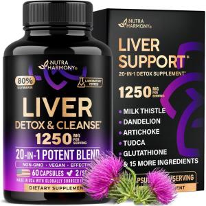 Liver Cleanse Detox & Repair – Milk Thistle | Dandelion | Artichoke | TUDCA | Glutathione & NAC – Effective Liver Health Supplement | 80% Silymarin – Laboratory Tested, Vegan – Made in USA 60 Capsules(60 Count (Pack of 1))