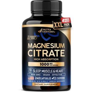 Magnesium Citrate Capsules 1000mg | High Absorption Supplement – Sleep, Muscle & Heart Support – Vegan | Non-GMO – Made in USA – As Powder | Pills | Tablets – 120 Capsules, 2 Month Supply(240 Count (Pack of 1))