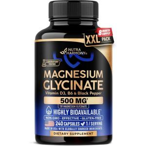 Magnesium Glycinate 500 mg – Chelated Supplement – High Absorption Form of Magnesium – Support for Sleep, Muscle & Heart Health – Made in USA, Lab Tested & Non-GMO – 240 Capsules
