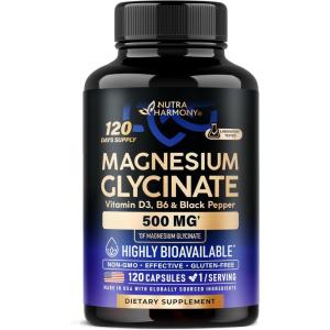 Magnesium Glycinate 500 mg – Chelated Supplement – High Absorption Form of Magnesium – Support for Sleep, Muscle & Heart Health – Made in USA, Lab Tested & Non-GMO – 120 Capsules