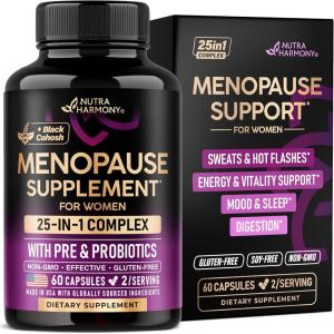 Menopause Supplements for Women – Dong Quai, Black Cohosh, Pre & Probiotics – Sweats & Hot Flashes Relief – Digestion, Sleep & Mood Support – 25-in-1 Perimenopause Complex – Made in USA – 60 Capsules(60 Count (Pack of 1))