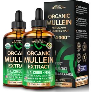 Mullein Drops for Lungs – USDA Organic Liquid – Mullein Leaf Extract Supplement – Made in USA – Lung & Bronchial Cleanse for Smokers – Respiratory Health Support – As Tincture, Tea, Pills – 4 fl oz(4 Fl Oz (Pack of 2))