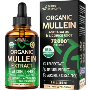 Mullein Drops for Lungs – USDA Organic Liquid – Mullein Leaf Extract Supplement – Made in USA – Lung & Bronchial Cleanse for Smokers – Respiratory Health Support – As Tincture, Tea, Pills – 4 fl oz(2 Fl Oz (Pack of 1))