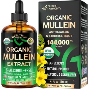Mullein Drops for Lungs – USDA Organic Liquid – Mullein Leaf Extract Supplement – Made in USA – Lung & Bronchial Cleanse for Smokers – Respiratory Health Support – As Tincture, Tea, Pills – 4 fl oz(4 Fl Oz (Pack of 1))