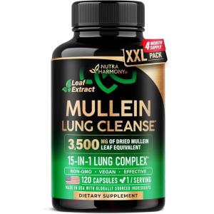 Mullein Lung Detox – Mullein Leaf Extract – Marshmallow Root | Echinacea | Oregano | Quercetin | NAC – 15-in-1 Lung Support & Cleanse for Smokers Supplement – Made in USA – As Drops – 60 Capsules(120 Count (Pack of 1))