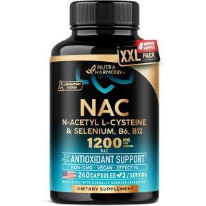 NAC Supplement | Selenium | B6 | B12 – Antioxidant, Immune Support – N Acetyl Cysteine 600 mg per Capsule, 1200 mg per Serving – Made in USA – Non-GMO, Gluten-Free, Vegan – 120 caps, 2 Month Supply(240 Count (Pack of 1))