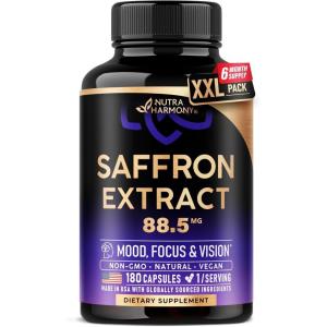 Natural Saffron Supplements – Pure Saffron Extract 88.5 mg – Made in USA – Mood | Focus | Vision | Energy Support – Eye Health for Women & Men – NonGMO Vegan Pills – 90 Powder Capsules, 3 Month Supply(180 Count (Pack of 1))