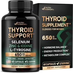 Thyroid Support for Women – Selenium 200 mcg | Astragalus | Zinc & Iodine | L-Tyrosine | Adaptogen Herbs – 21-in-1 Antioxidant & Immune Support – Made in USA – Vegan, Non-GMO, Lab Tested – 60 Capsules(60 Count (Pack of 1))
