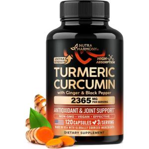Turmeric Curcumin Supplement 2365 mg – Turmeric with Ginger & Black Pepper – Highly Bioavailable & Extra Strength 95% Curcuminoids – Antioxidant, Immunity & Joint Support – Made in USA – 120 Capsules