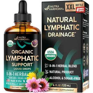 USDA Organic Lymphatic Drainage Supplement – Echinacea | Elderberry | Dandelion | Rosehip | Cleavers | Calendula | Burdock – Made in USA – Lymph System Drops – Immune Support, Cleanse & Detox, 2 fl oz(4 Fl Oz (Pack of 1))