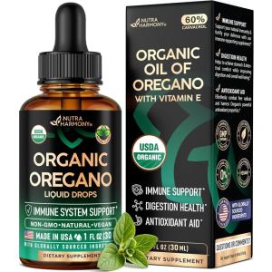 USDA Organic Oil of Oregano – Liquid Drops with Vitamin E – Made in USA – Supplement for Immune Support, Digestion Health & Antioxidant – Non-GMO, Natural, Vegan – As Pills, Capsules, Softgels 1 fl oz(1 Fl Oz (Pack of 1))