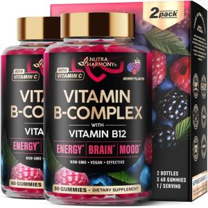 Vitamin B-Complex Gummies for Women & Men – Vitamin B12, B1, B2, B3, B5, B6, B7 & B9 – B Complex with Vitamin C & Choline – Energy, Brain & Mood – Natural Berry Flavor, Vegan – 60 Gummies for 2 Months(120 Count (Pack of 1))